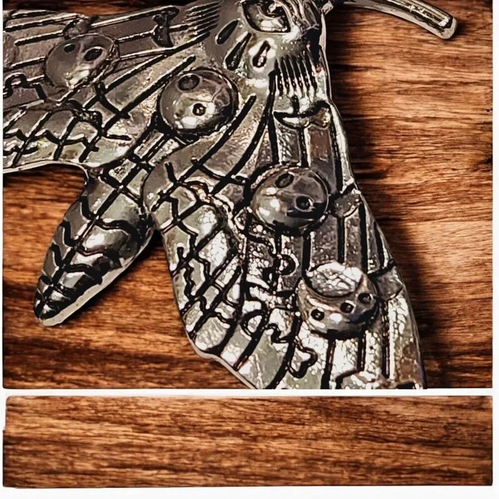 Gothic Moon Phase Moth Hair Clip Death Skull Insect Bug Barrett Silver Tone